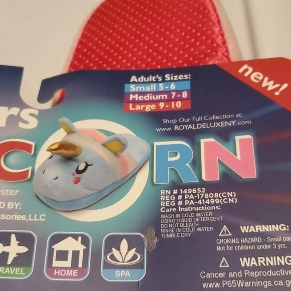 Kids Plush Unicorn Slide On Cushy‎ Slippers Size 5-6
